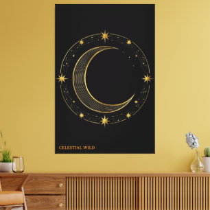 Leinwand Luxus Schwarz Gold Himmelskörper Mond Kun