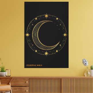 Leinwand Luxus Schwarz Gold Himmelskörper Mond Kun