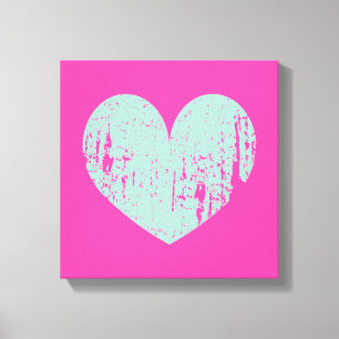 Leinwand mit rosa und türkisblauem Herzsymbol