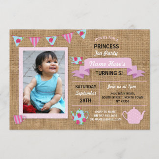 Leinwand-Prinzessin Tea Party Pink Birthday laden Einladung