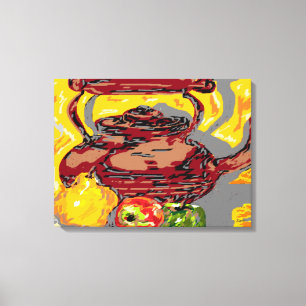 Leinwand Stillleben : Tee Wasserkocher mit Obst