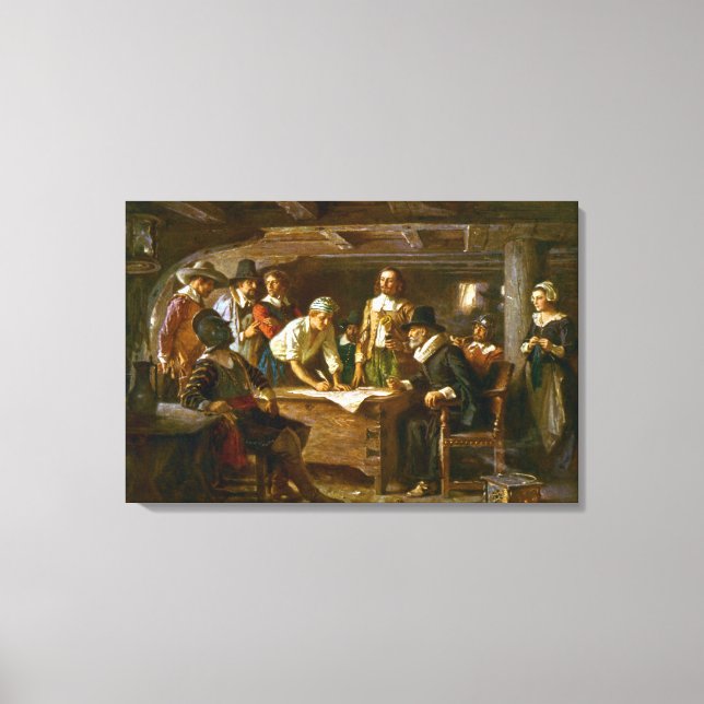 Leinwand The Mayflower Compact 1620 Jean Leon Ferr (Vorderseite)