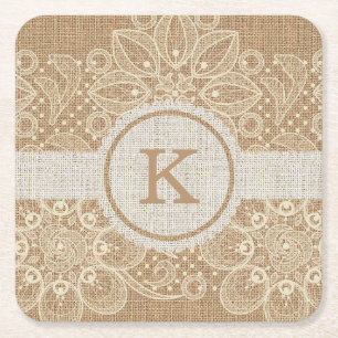 Leinwand u. Spitze-Monogramm-Untersetzer Rechteckiger Pappuntersetzer