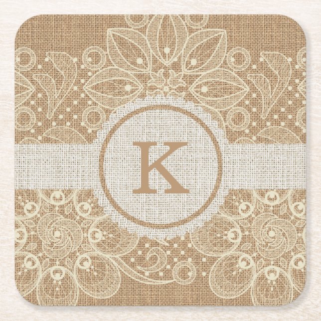 Leinwand u. Spitze-Monogramm-Untersetzer Rechteckiger Pappuntersetzer (Vorderseite)