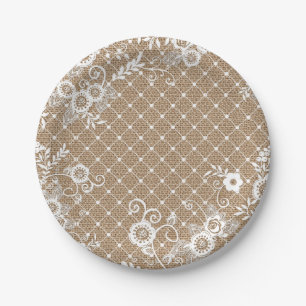 Leinwand-und Spitze-Shabby Chic-Papier-Teller Pappteller