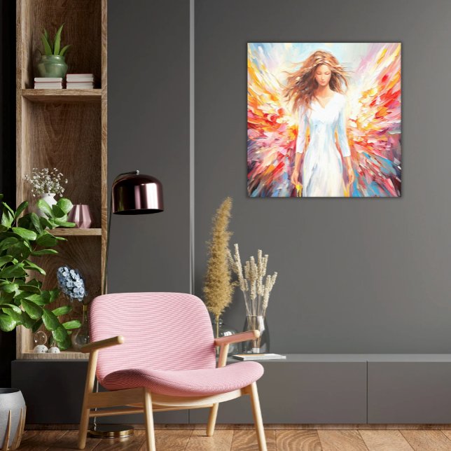 Leinwand Wall Art Bright Abstrakt Angel (Canvas Print Bright Colors Angel Vibrant Wings Peaceful Yet Energetic Wall Art)