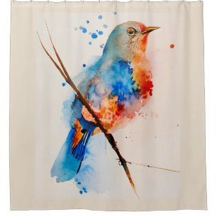 Leinwand Wasserfarben Bird Malerei Duschvorhang