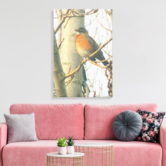Leinwand - Winter Robin auf Zweig (Insitu (Wohnzimmer))