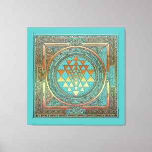 Leinwand Yoga Manala Chakra Gold-Symbol türkis