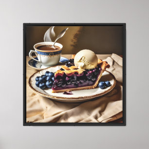 Leinwanddruck 40x40cm Blaubeerkuchen und Eiscreme