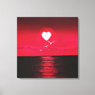Leinwanddruck Meer Sonnenuntergang mit Herz Sonne