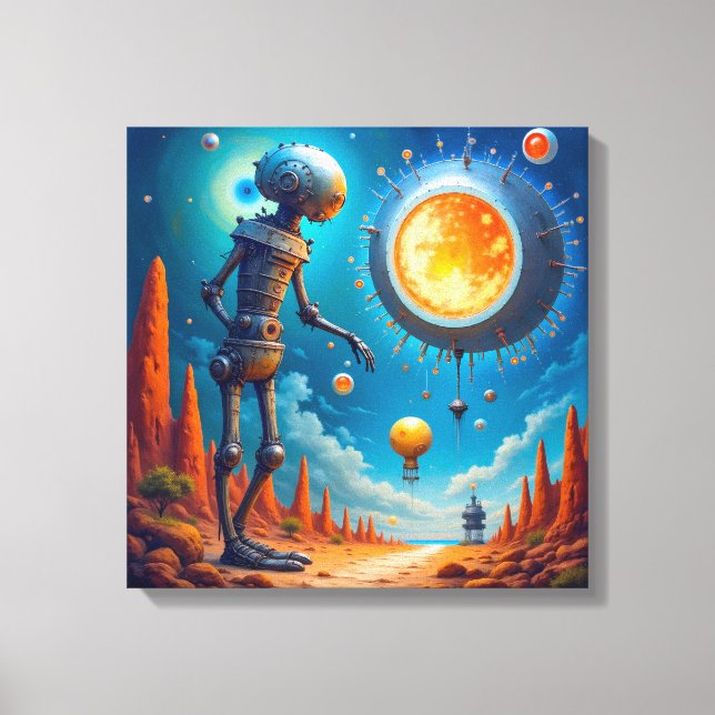 Leinwanddruck (Roboter und UFO) (Vorderseite)