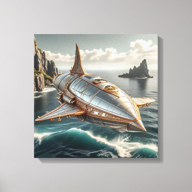 Leinwanddruck (Silbernes UFO über Wasser) (Vorderseite)