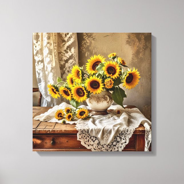 Leinwanddruck (Sonnenblumen und Spitze) (Vorderseite)