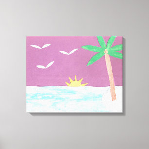 Leinwanddruck von Palme und Magenta-Himmel