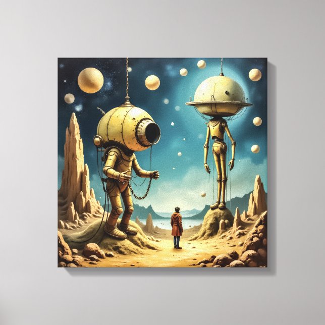Leinwanddruck (Zeitreisender und Roboter) (Vorderseite)