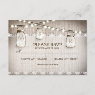 Leinwandspitzelicht- u. Maurerglashochzeit RSVP Karte