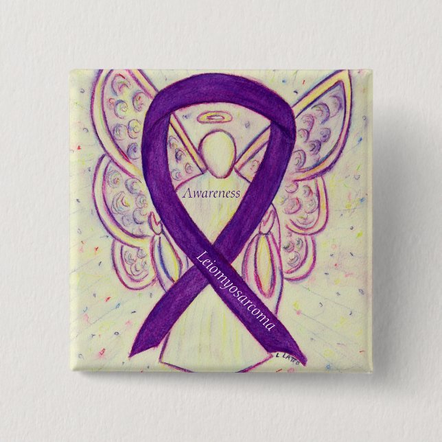Leiomyosarkom Lila Awarness Ribbon Angel Button (Vorderseite)