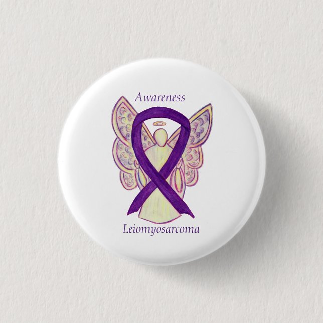 Leiomyosarkom Lila Awarness Ribbon Angel Button (Vorderseite)