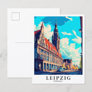 Leipzig Deutschland Art Vintage Travel Illustratio Postkarte