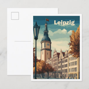 Leipzig Deutschland Kunst Vintage Reise Illustrati Postkarte