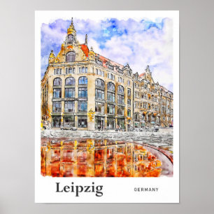 Leipzig Deutschland Reisen Wasserfarbenhandgezeich Poster