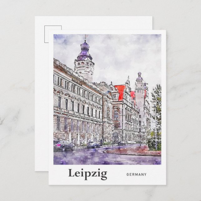 Leipzig Deutschland Reisen Wasserfarbenhandgezeich Postkarte (Vorne/Hinten)