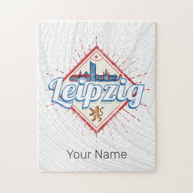 Leipzig Deutschland Sachsen Retro Skyline Vintag Puzzle (Vertikal)
