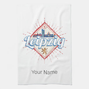Leipzig Deutschland Sachsen Retro Skyline Vintage Geschirrtuch