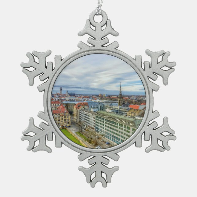 Leipzig, Deutschland Schneeflocken Zinn-Ornament (Vorderseite)