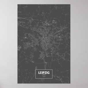 Leipzig, Deutschland (weiß auf schwarz) Poster