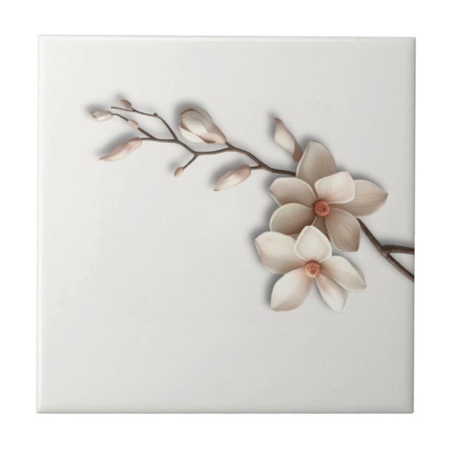 Leiser Luxus Botanische Magnolie Fliese (Vorderseite)
