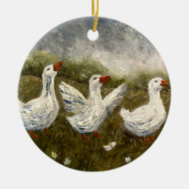 Leises Quaken: Weiße Ente Sternennacht Gans Keramik Ornament