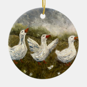 Leises Quaken: Weiße Ente Sternennacht Gans Keramik Ornament