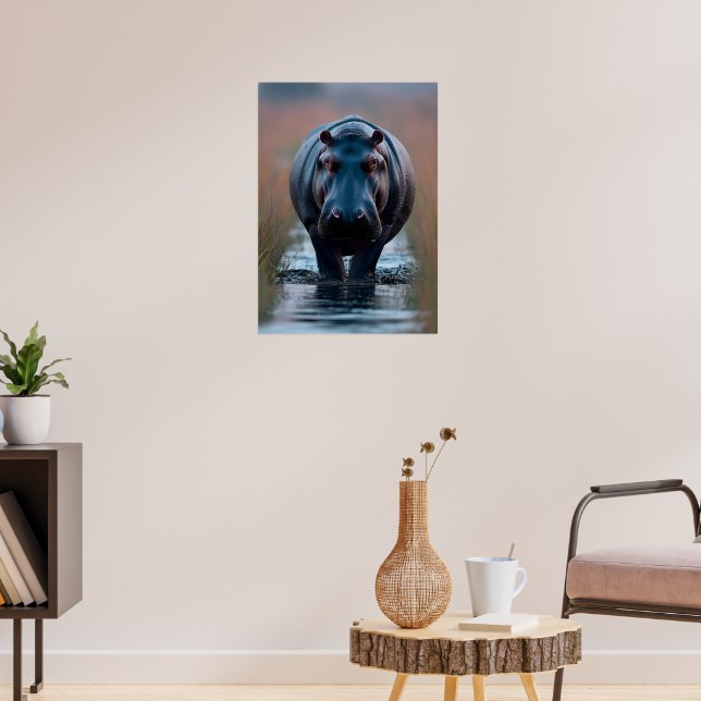 Leistungsstarkes Hippopotamus in Feuchtgebieten Poster (Wohnzimmer 3)