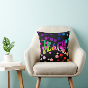 LEITEN PEACE Rainbow Graphic on Polka Dots Kissen