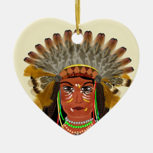 Leiter der Native Amerikanische Ureinwohner Feathe Keramik Ornament (Vorne)