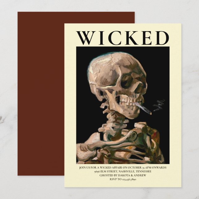 Leiter einer Skeleton Fine Art Halloween Einladung (Vorne/Hinten)