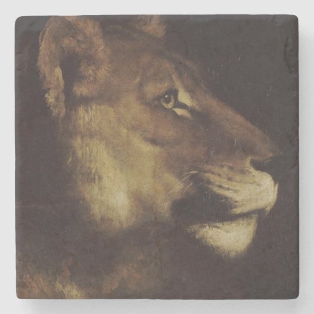 Leiter eines Löwen (Wildtier) Steinuntersetzer (Vorderseite)