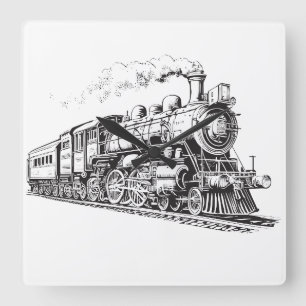 Leiterbahn Vintage Grafikdesign-Skizze Retro-Steam Quadratische Wanduhr