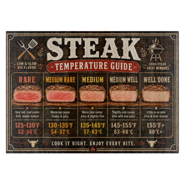 Leitfaden für Steak-Temperatur Schneidebrett (Vorderseite)