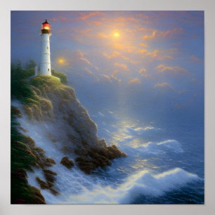 Leitfaden Light Cliff Lighthouse Digital Art Poste Poster