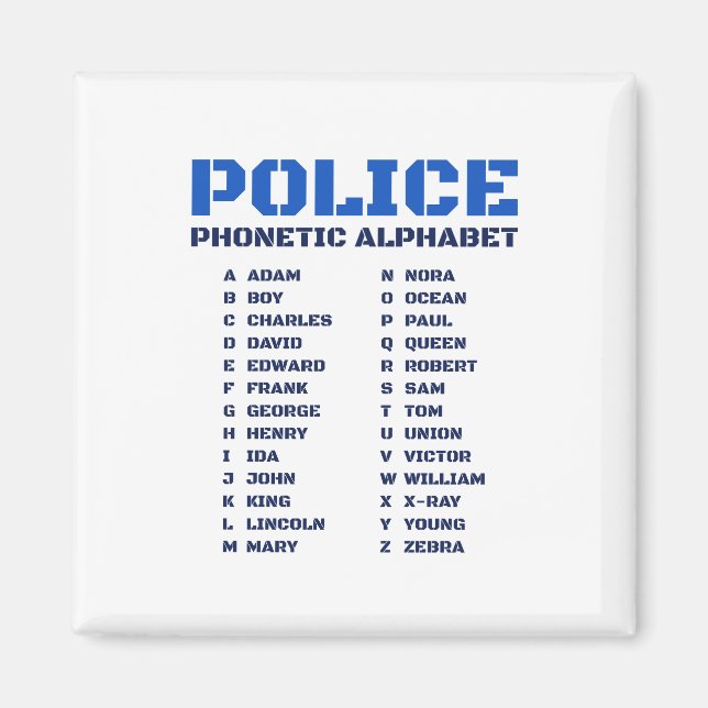 Leitfaden zur Polizei Phonetische Alphabet A bis Z Magnet (Vorne)
