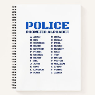 Leitfaden zur Polizei Phonetische Alphabet Notizbuch