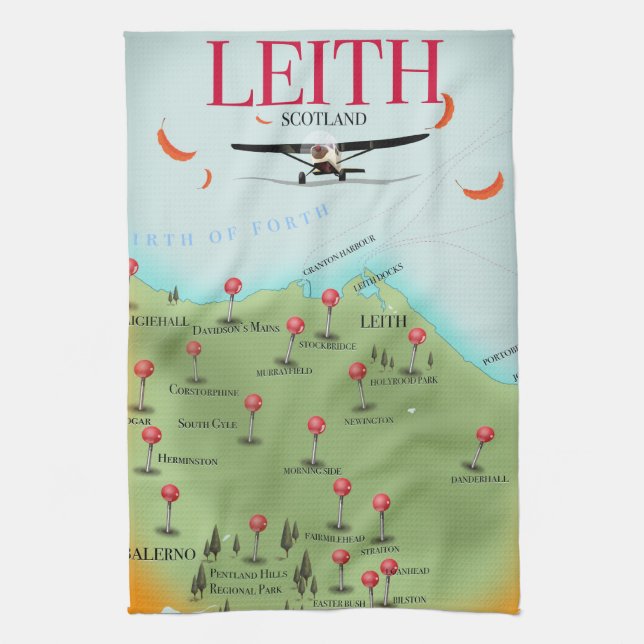 Leith Scotland Vintage Style-Landkarte Geschirrtuch (Vertikal)