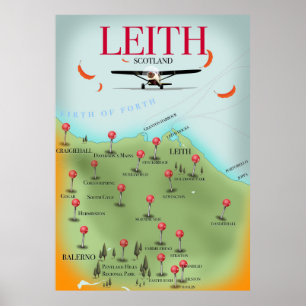 Leith Scotland Vintage Style-Landkarte Poster