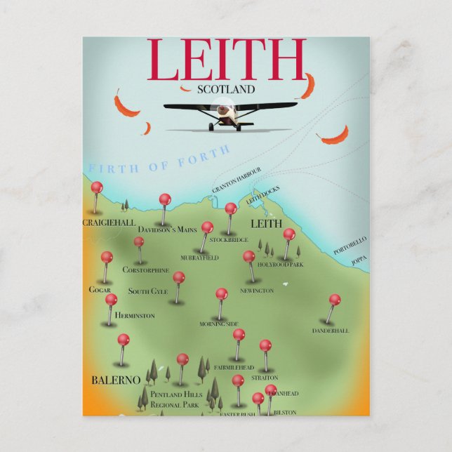 Leith Scotland Vintage Style-Landkarte Postkarte (Vorderseite)