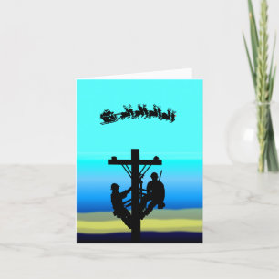 Leitungsmonteure auf Poll Silhouette Weihnachtsgru Karte