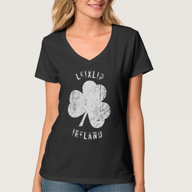 Leixslip Ireland Vintage Shamrock Distressed Look T-Shirt (Vorderseite)