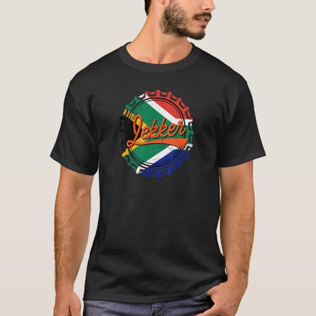 Lekker Bottle Cap Afrikaans Südafrikanische Flagge T-Shirt (Vorderseite)